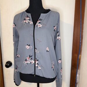 Maurices Gray Floral Bomber Jacket